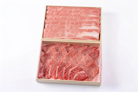 白金矢澤精肉店 黒毛和牛 お肉満喫セット (焼肉用 3種盛合せ 300g + すき焼き用 肩ロース 300g)